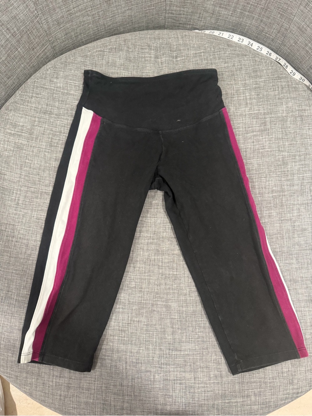 Girls' Black Capri Leggings with Pink and White Side Stripes